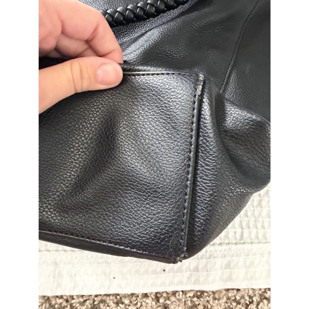 Wilsons Leather Black Pebbled Leather Hobo Bag Braided Strap Gold Chain Accent - Picture 4 of 5